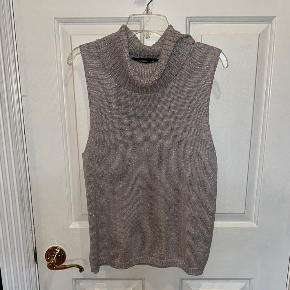 Josephine Chaus XL sleeveless folded cowl neck lightweight sparkly sweater